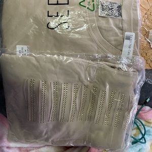 VOCAL APPAREL - laser cut sweatpants and long sleeve sweatshirt in tan